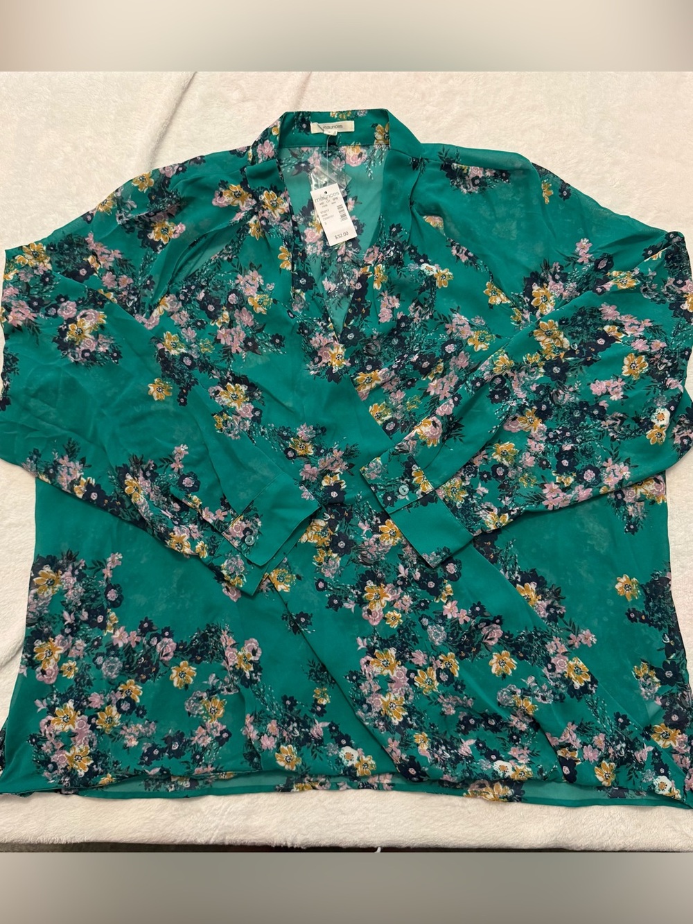 NWT Maurices Teal Floral Blouse Size 3